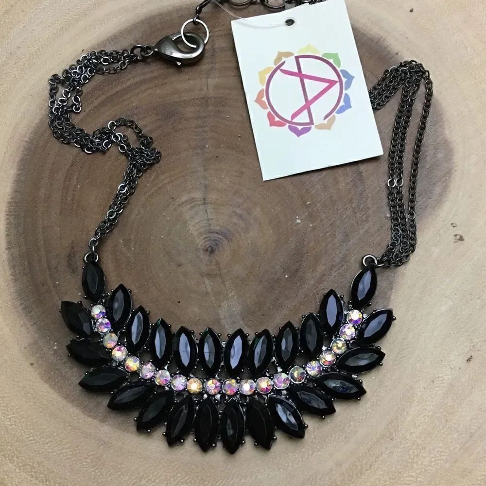 Black Austrian Crystal and gunmetal necklace